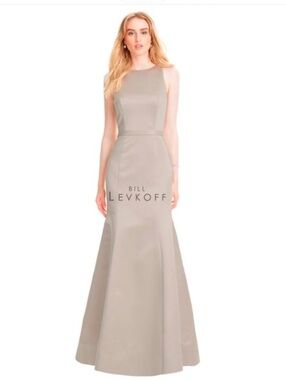 BILL LEVKOFF TAUPE CAMEL SATIN GOWN 14